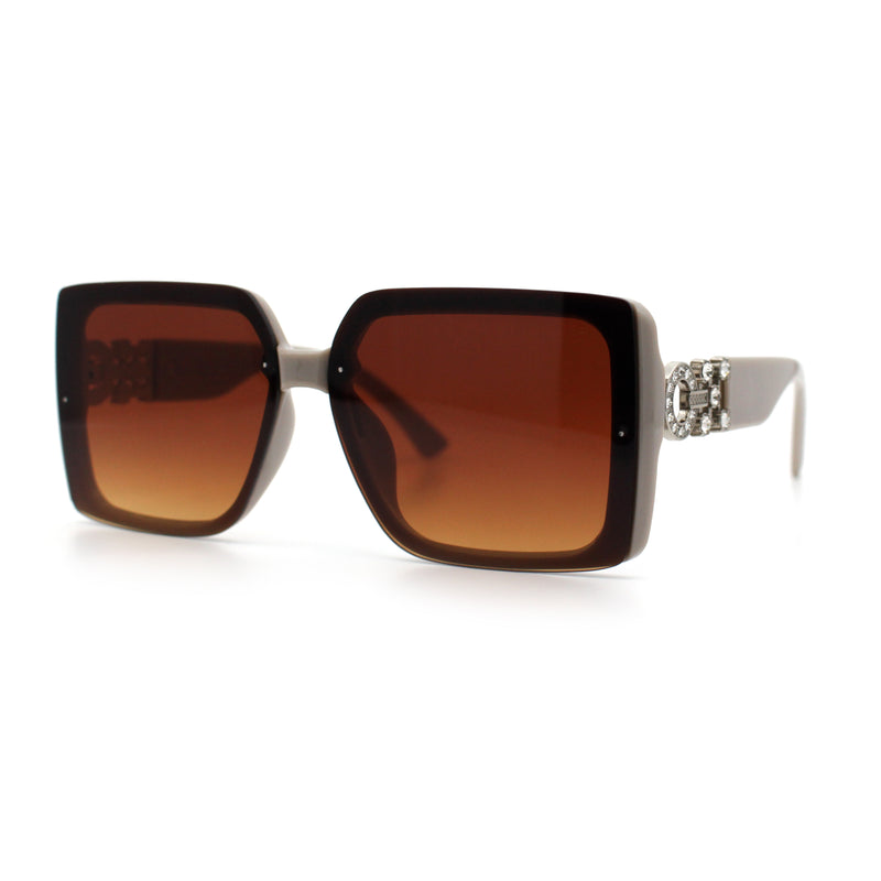 Womens Rhinestone Jewel Hinge Rectangle Rimless Butterfly Diva Sunglasses