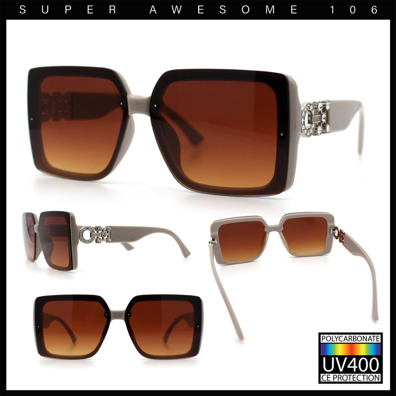 Womens Rhinestone Jewel Hinge Rectangle Rimless Butterfly Diva Sunglasses