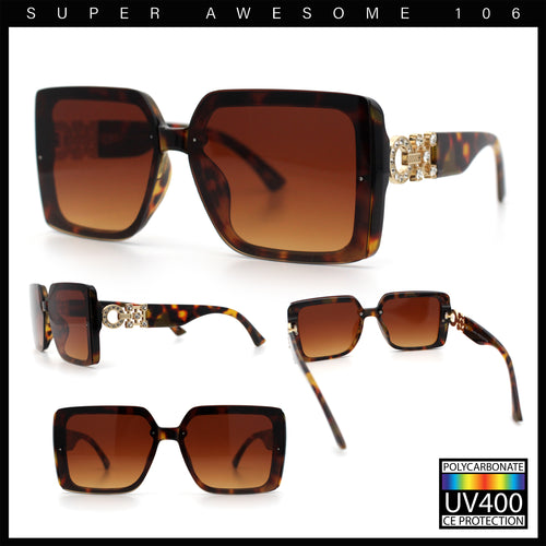 Womens Rhinestone Jewel Hinge Rectangle Rimless Butterfly Diva Sunglasses
