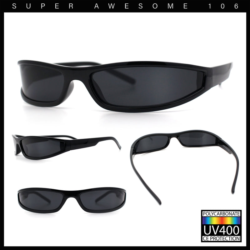 Retro Slit Thin Narrow Rectangle Curved Wrap Sport Plastic Sunglasses