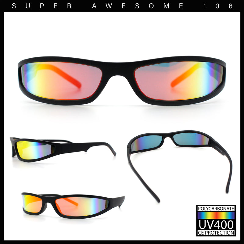 Retro Slit Thin Narrow Rectangle Curved Wrap Sport Plastic Sunglasses