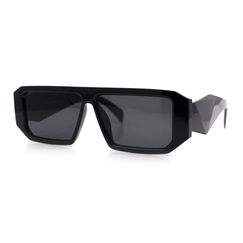 Womens Mod Flat Top Square Rectangle Beveled Diamond Cut Arm Plastic Sunglasses