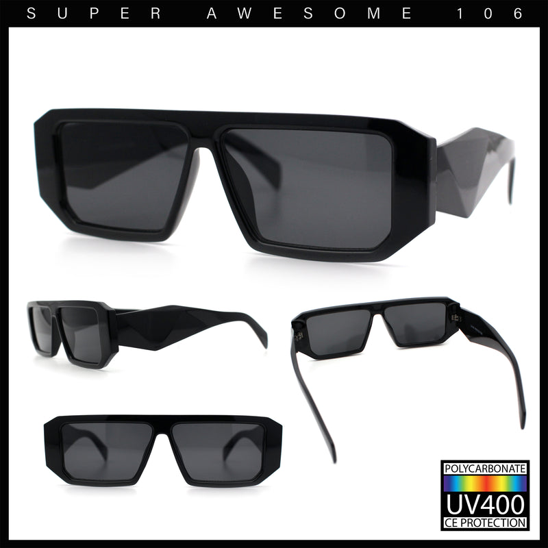 Womens Mod Flat Top Square Rectangle Beveled Diamond Cut Arm Plastic Sunglasses