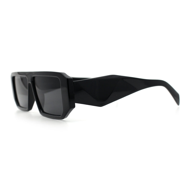 Womens Mod Flat Top Square Rectangle Beveled Diamond Cut Arm Plastic Sunglasses