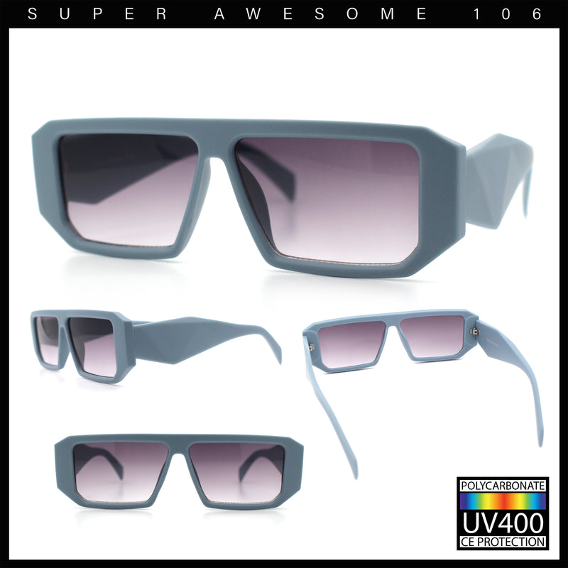 Womens Mod Flat Top Square Rectangle Beveled Diamond Cut Arm Plastic Sunglasses