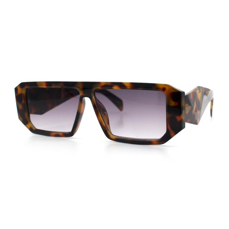 Womens Mod Flat Top Square Rectangle Beveled Diamond Cut Arm Plastic Sunglasses