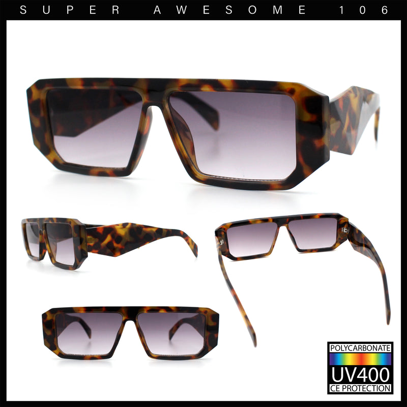 Womens Mod Flat Top Square Rectangle Beveled Diamond Cut Arm Plastic Sunglasses