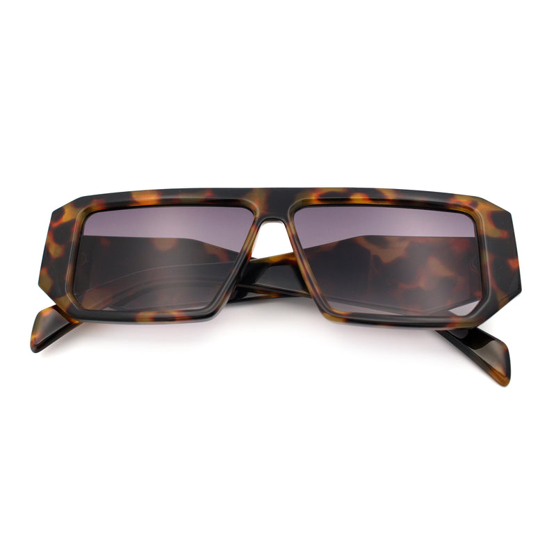 Womens Mod Flat Top Square Rectangle Beveled Diamond Cut Arm Plastic Sunglasses