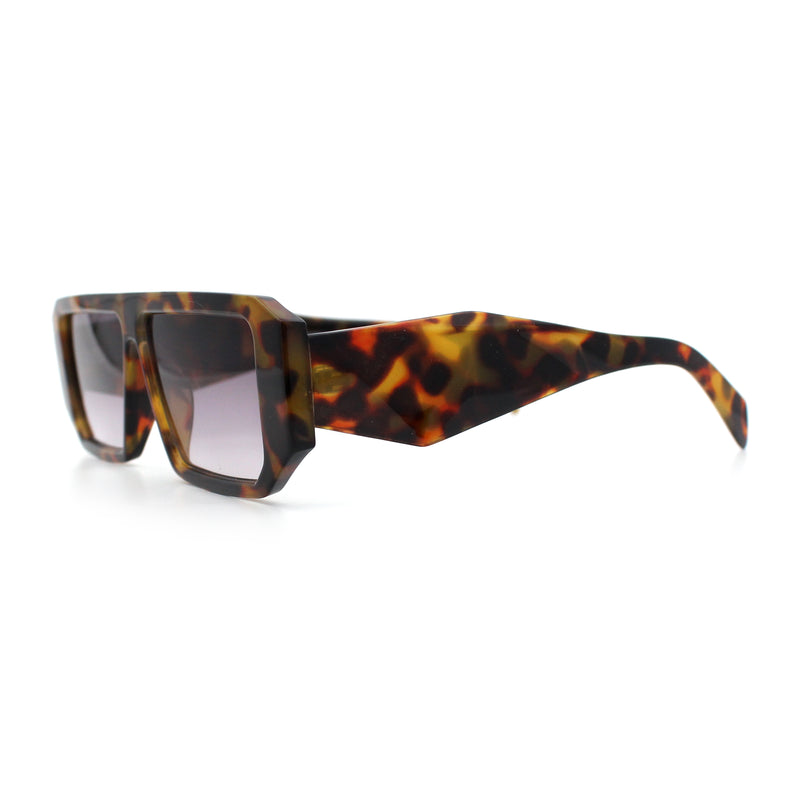 Womens Mod Flat Top Square Rectangle Beveled Diamond Cut Arm Plastic Sunglasses