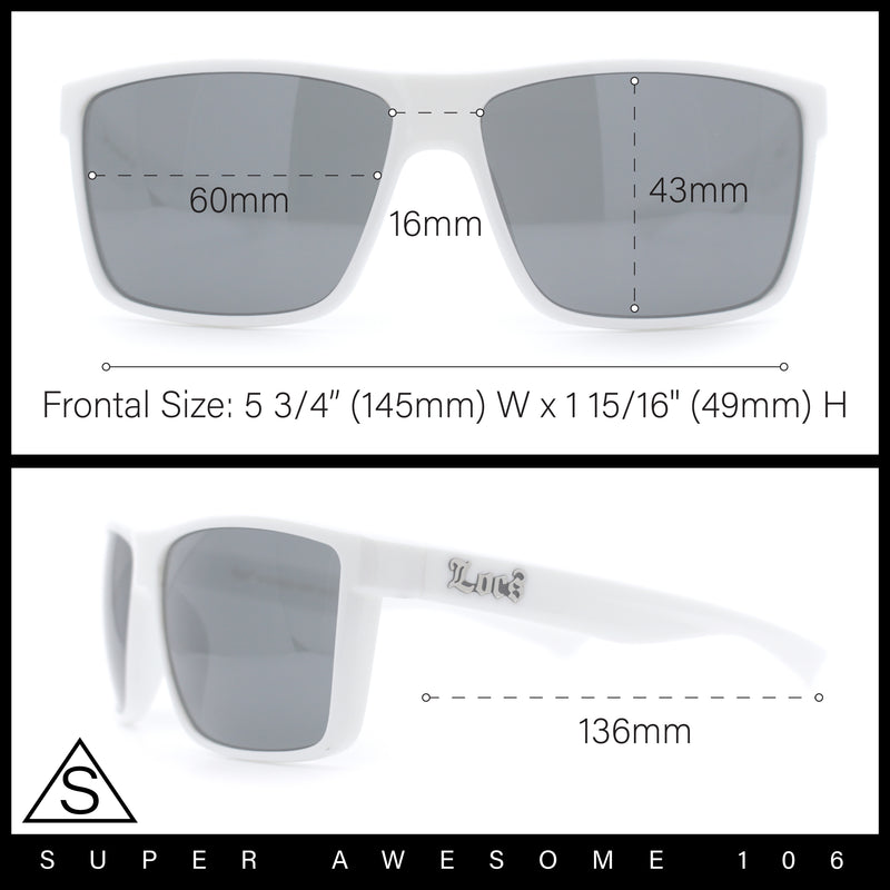 Locs Mens Gangster White Frame Sport Horn Rim Classic 90s Manly Sunglasses