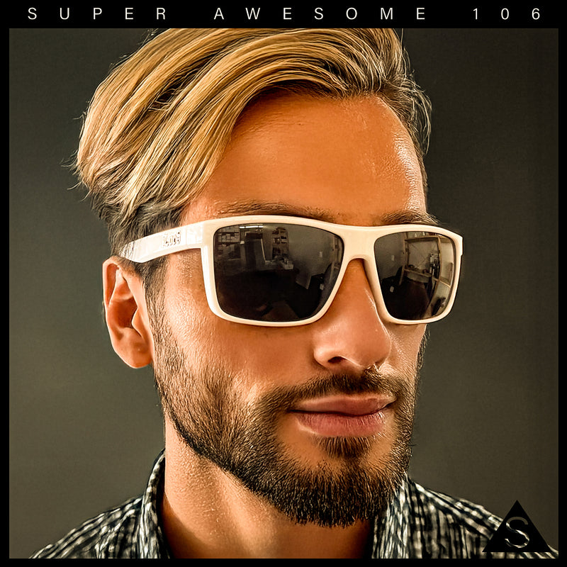 Locs Mens Gangster White Frame Sport Horn Rim Classic 90s Manly Sunglasses