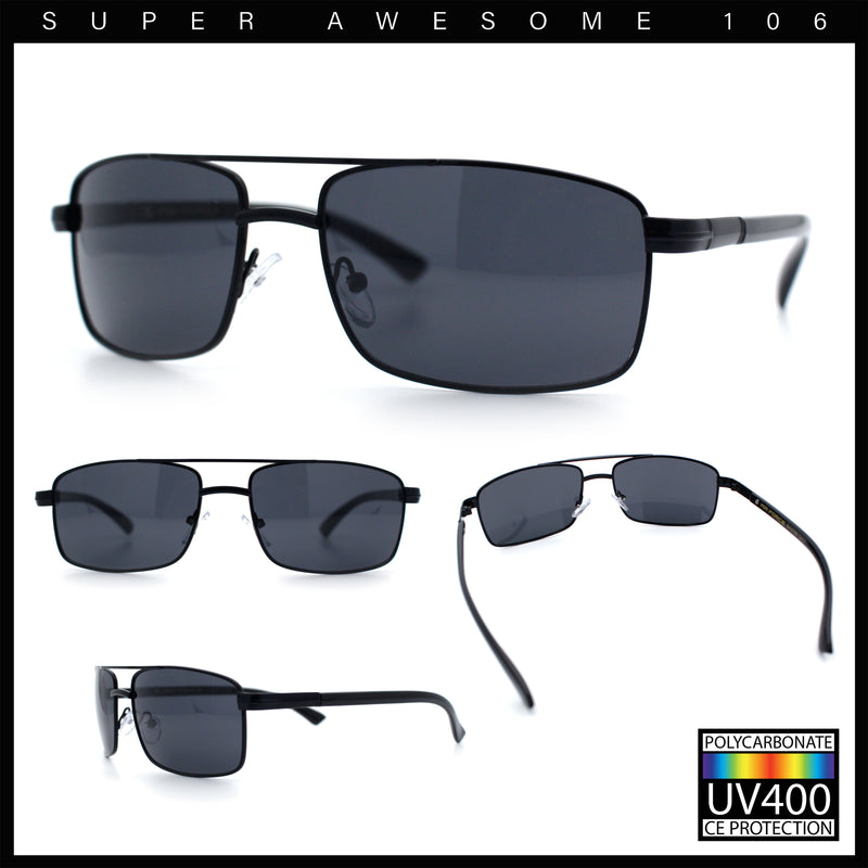 Mens Classic Agent Narrow Rectangle Officer Metal Rim Manly Sunglasses