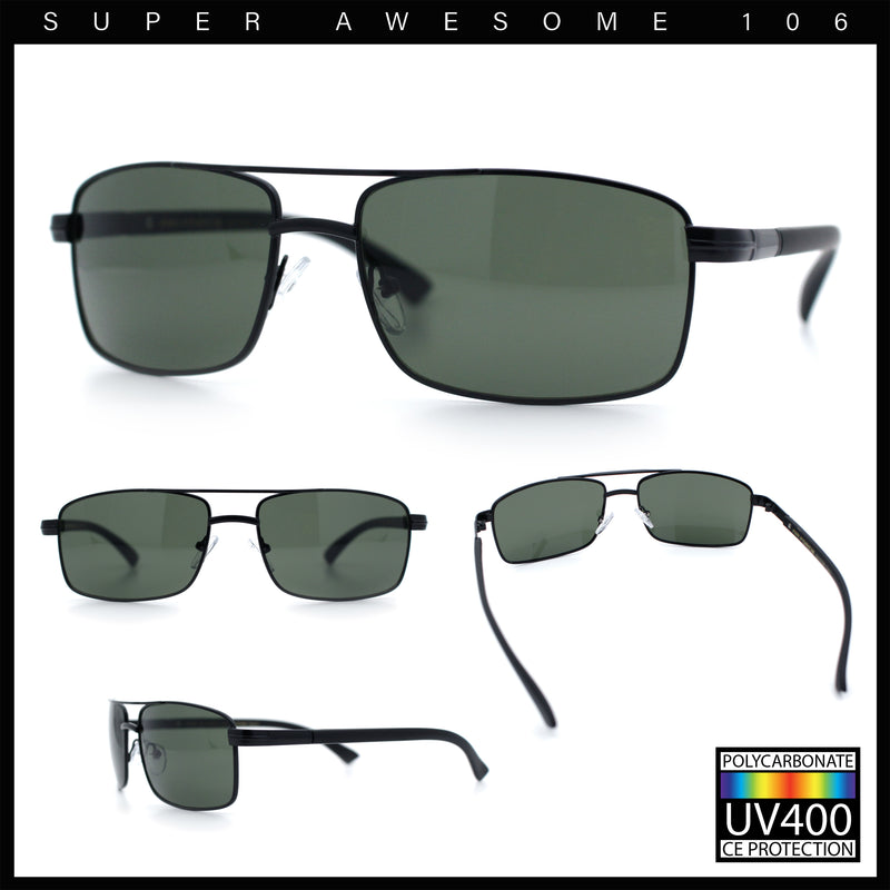 Mens Classic Agent Narrow Rectangle Officer Metal Rim Manly Sunglasses