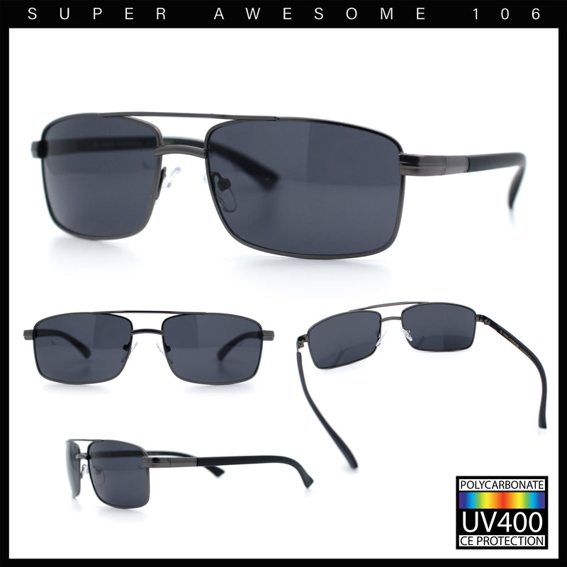 Mens Classic Agent Narrow Rectangle Officer Metal Rim Manly Sunglasses