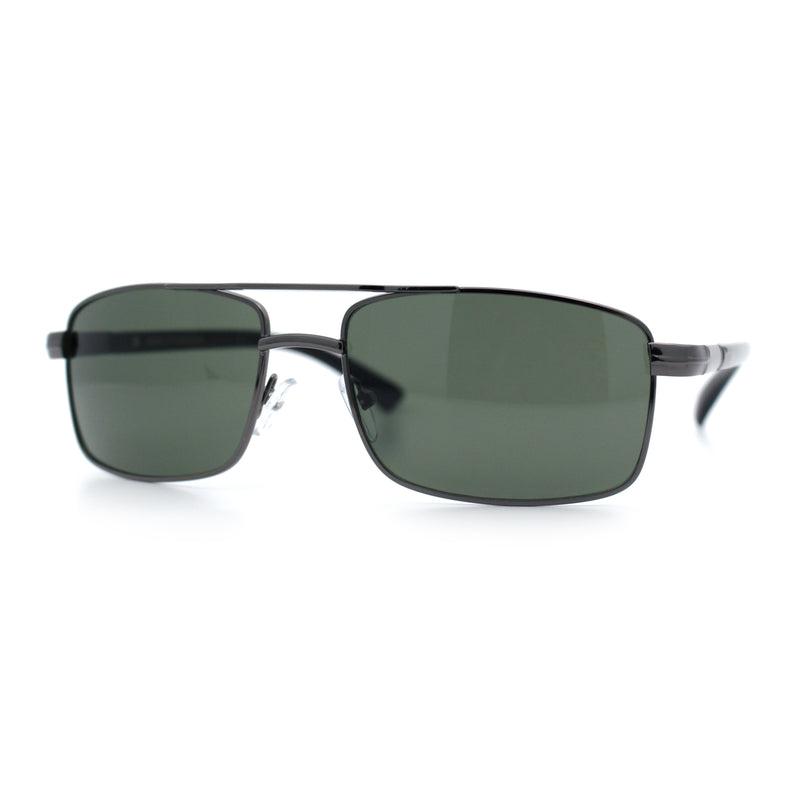 Mens Classic Agent Narrow Rectangle Officer Metal Rim Manly Sunglasses