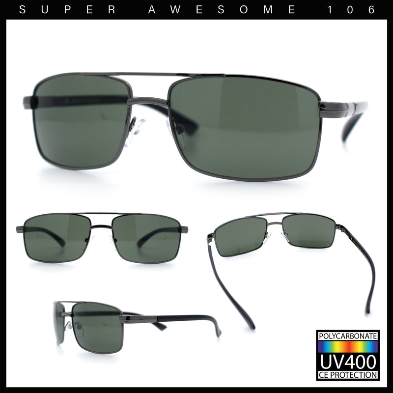 Mens Classic Agent Narrow Rectangle Officer Metal Rim Manly Sunglasses