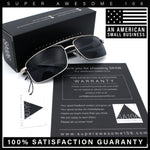Mens Classic Agent Narrow Rectangle Officer Metal Rim Manly Sunglasses