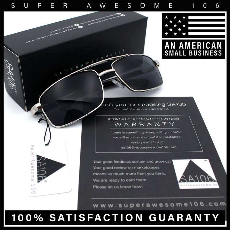 Mens Classic Agent Narrow Rectangle Officer Metal Rim Manly Sunglasses