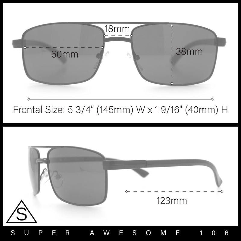 Mens Classic Agent Narrow Rectangle Officer Metal Rim Manly Sunglasses