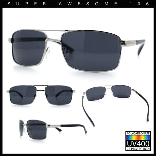 Mens Classic Agent Narrow Rectangle Officer Metal Rim Manly Sunglasses