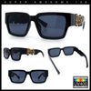 Locs Mens Bold Gothic Logo Thick Arm Horn Rim Gangster All Black Sunglasses