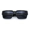 Locs Mens Bold Gothic Logo Thick Arm Horn Rim Gangster All Black Sunglasses