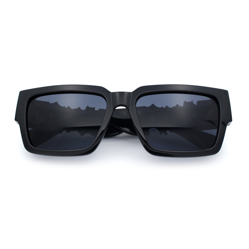 Locs Mens Bold Gothic Logo Thick Arm Horn Rim Gangster All Black Sunglasses