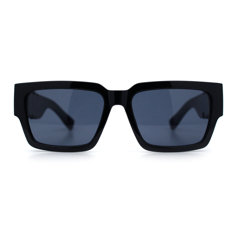 Locs Mens Bold Gothic Logo Thick Arm Horn Rim Gangster All Black Sunglasses
