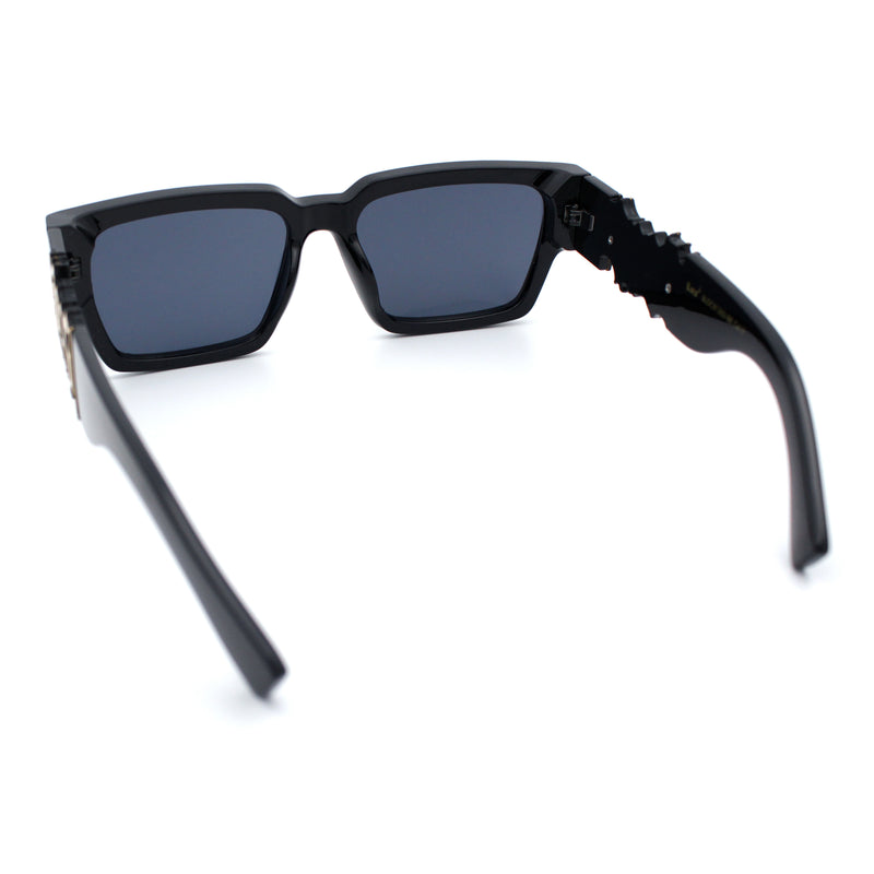 Locs Mens Bold Gothic Logo Thick Arm Horn Rim Gangster All Black Sunglasses