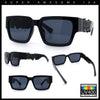 Locs Mens Bold Gothic Logo Thick Arm Horn Rim Gangster All Black Sunglasses