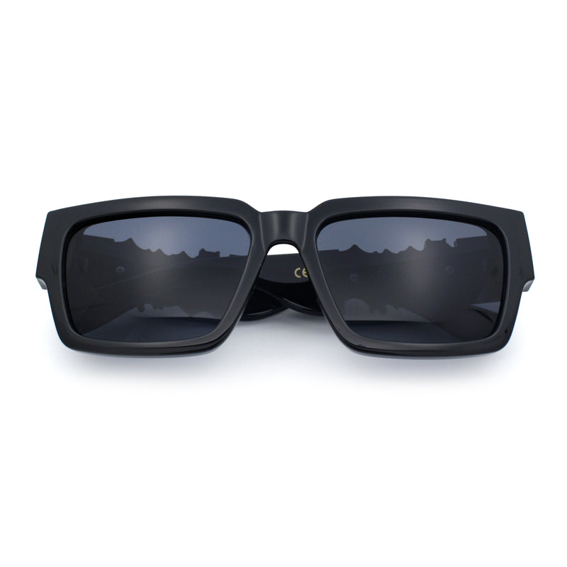 Locs Mens Bold Gothic Logo Thick Arm Horn Rim Gangster All Black Sunglasses