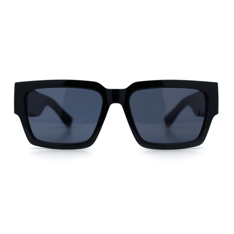 Locs Mens Bold Gothic Logo Thick Arm Horn Rim Gangster All Black Sunglasses