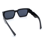 Locs Mens Bold Gothic Logo Thick Arm Horn Rim Gangster All Black Sunglasses