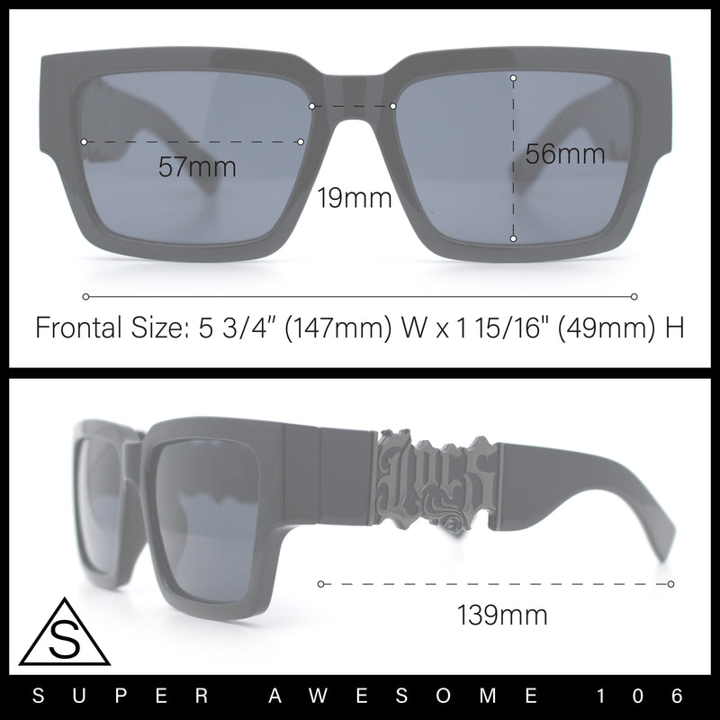 Locs Mens Bold Gothic Logo Thick Arm Horn Rim Gangster All Black Sunglasses