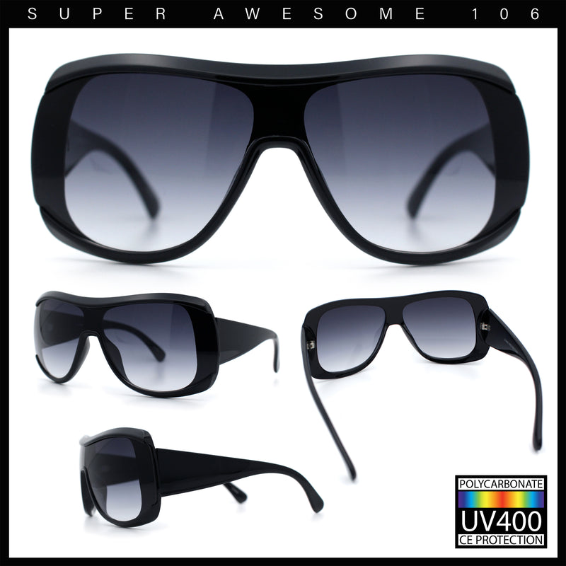 Womens Oversized Shield Cropped Side Flat Top Plastic Diva Fashion Sunglasses