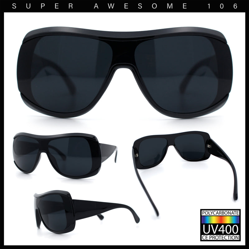 Womens Oversized Shield Cropped Side Flat Top Plastic Diva Fashion Sunglasses