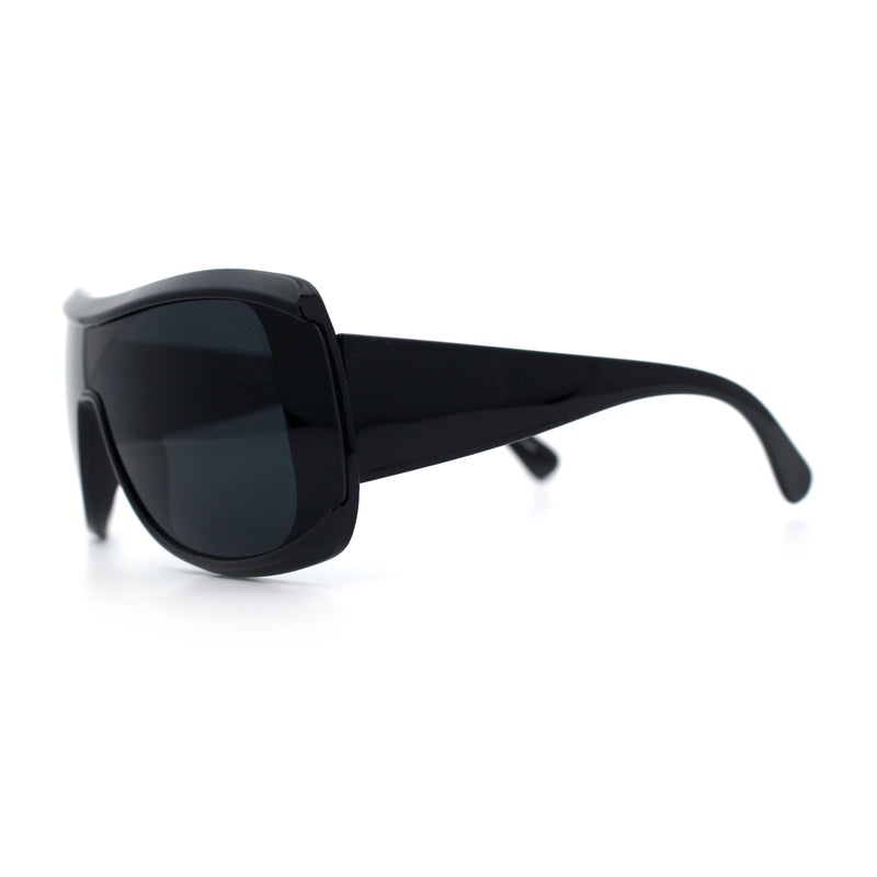 Womens Oversized Shield Cropped Side Flat Top Plastic Diva Fashion Sunglasses