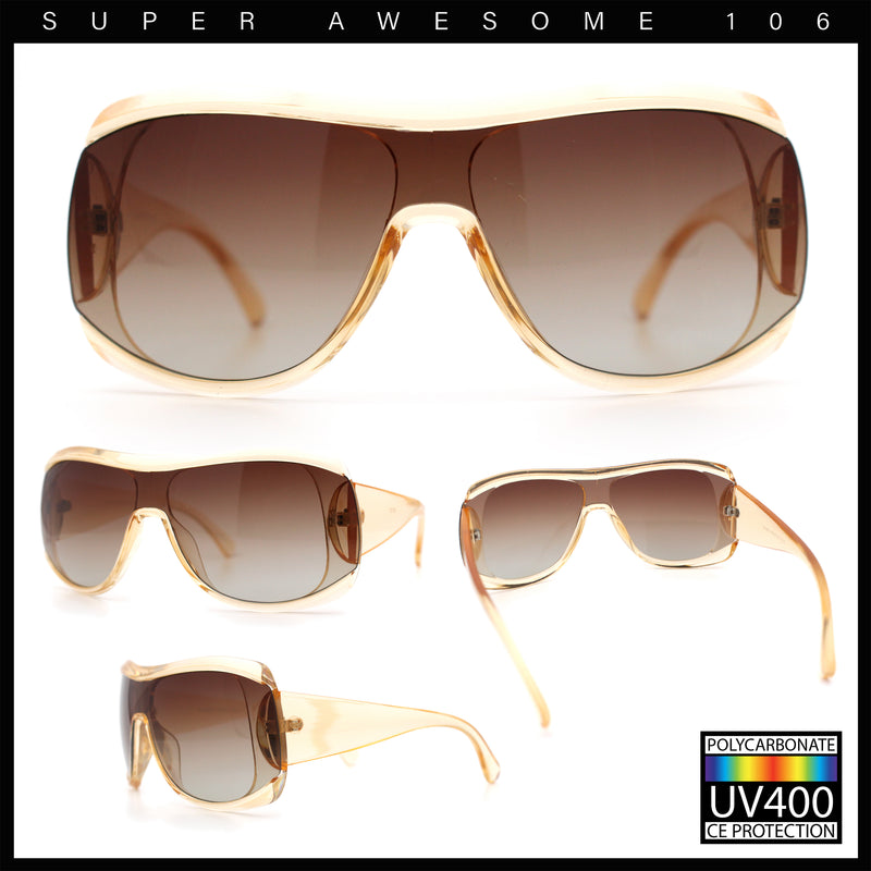 Womens Oversized Shield Cropped Side Flat Top Plastic Diva Fashion Sunglasses