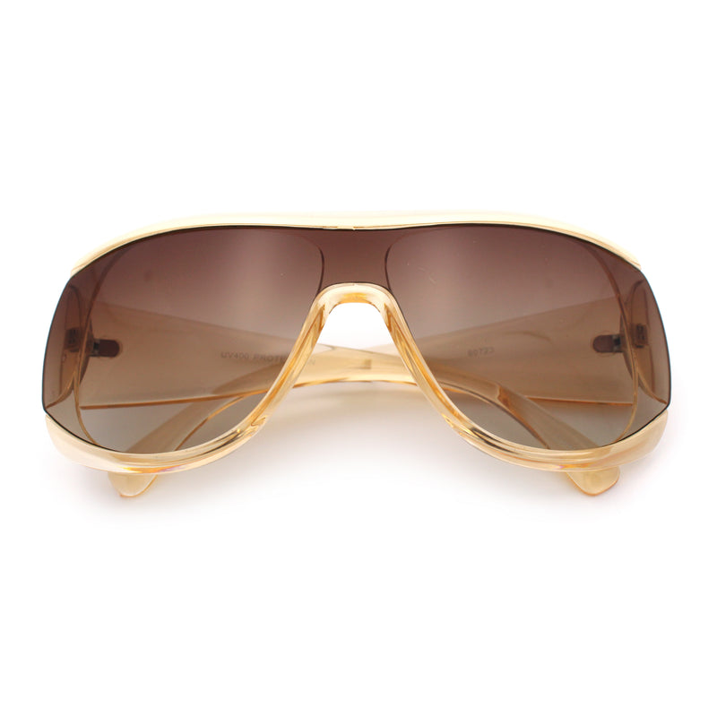 Womens Oversized Shield Cropped Side Flat Top Plastic Diva Fashion Sunglasses