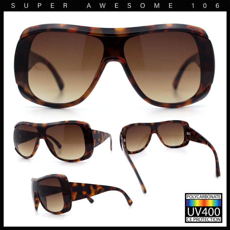 Womens Oversized Shield Cropped Side Flat Top Plastic Diva Fashion Sunglasses