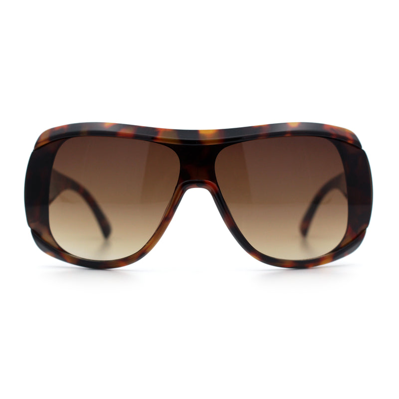 Womens Oversized Shield Cropped Side Flat Top Plastic Diva Fashion Sunglasses