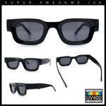 Small Thick Beveled Horn Rim Rectangle Plastic Mod Fashion Sunglasses