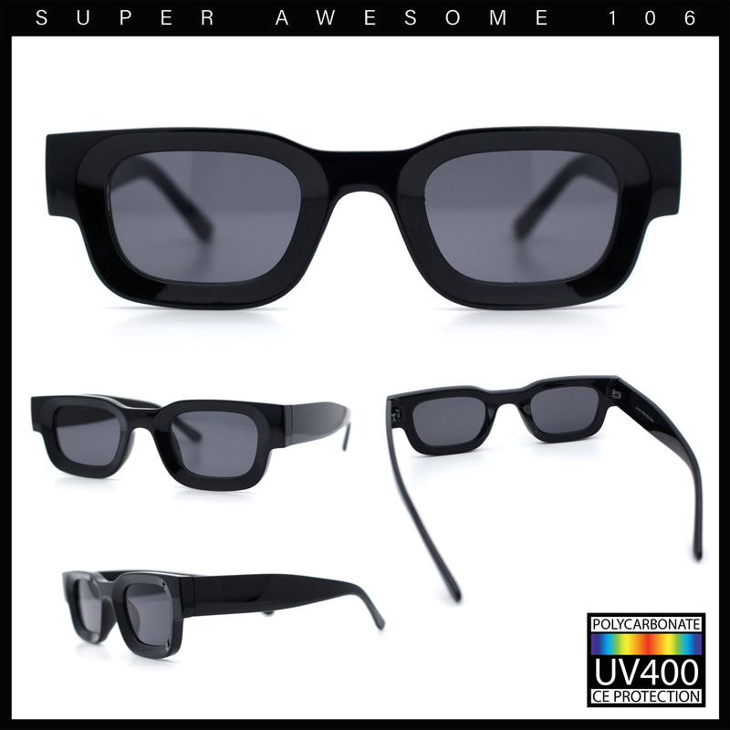 Small Thick Beveled Horn Rim Rectangle Plastic Mod Fashion Sunglasses