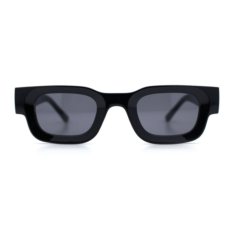 Small Thick Beveled Horn Rim Rectangle Plastic Mod Fashion Sunglasses