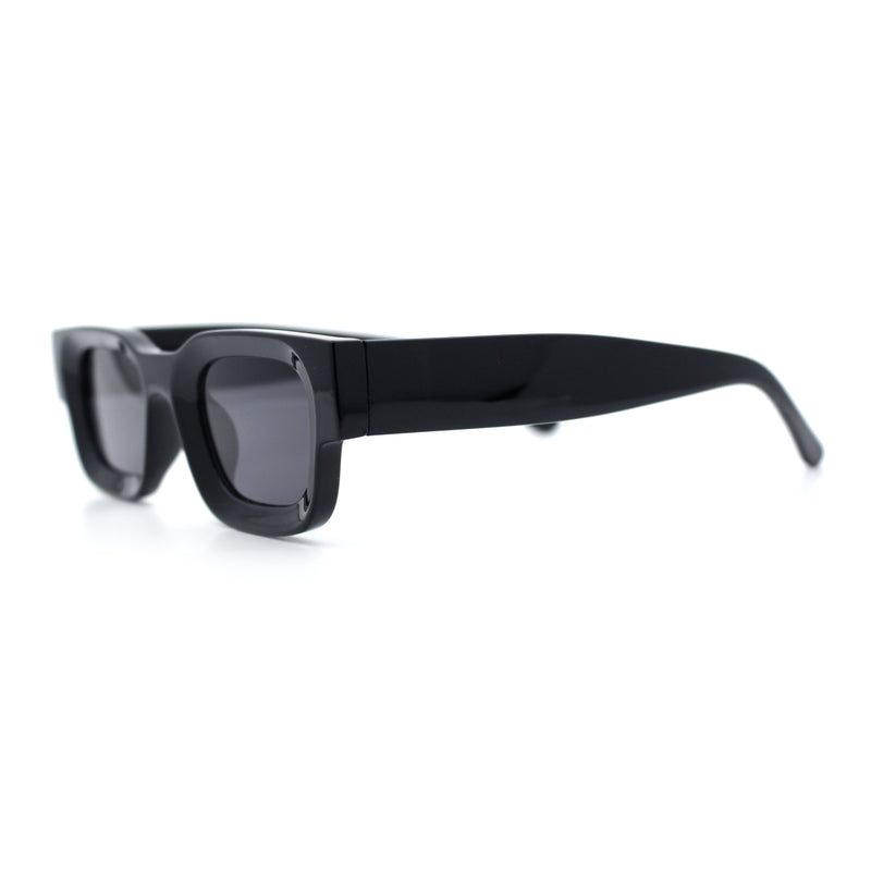Small Thick Beveled Horn Rim Rectangle Plastic Mod Fashion Sunglasses