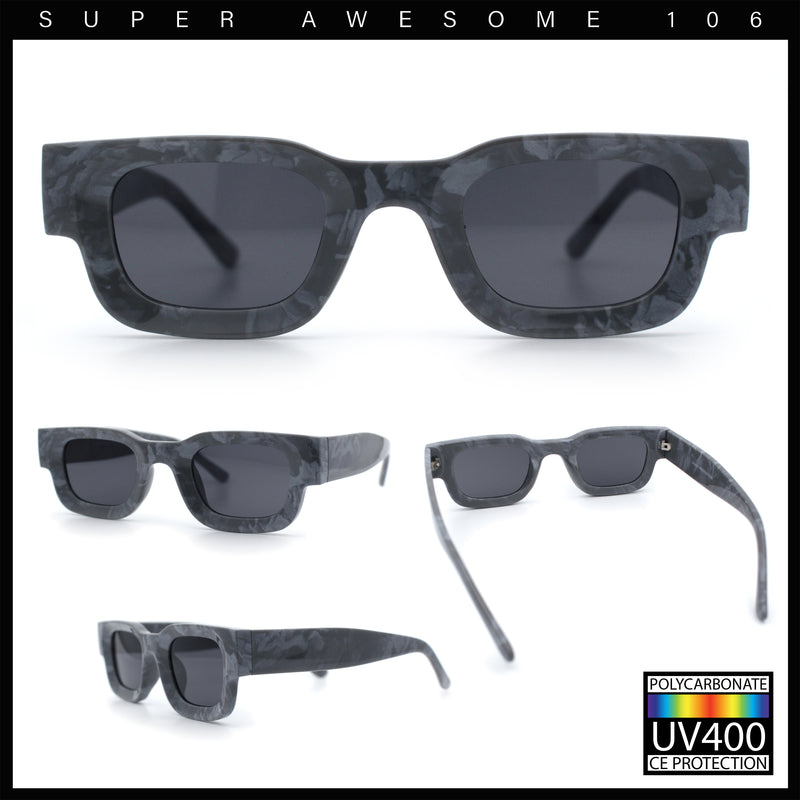 Small Thick Beveled Horn Rim Rectangle Plastic Mod Fashion Sunglasses
