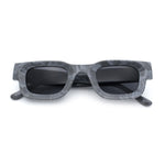 Small Thick Beveled Horn Rim Rectangle Plastic Mod Fashion Sunglasses