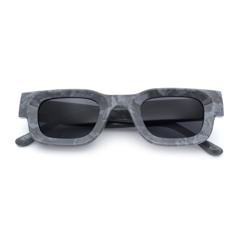 Small Thick Beveled Horn Rim Rectangle Plastic Mod Fashion Sunglasses