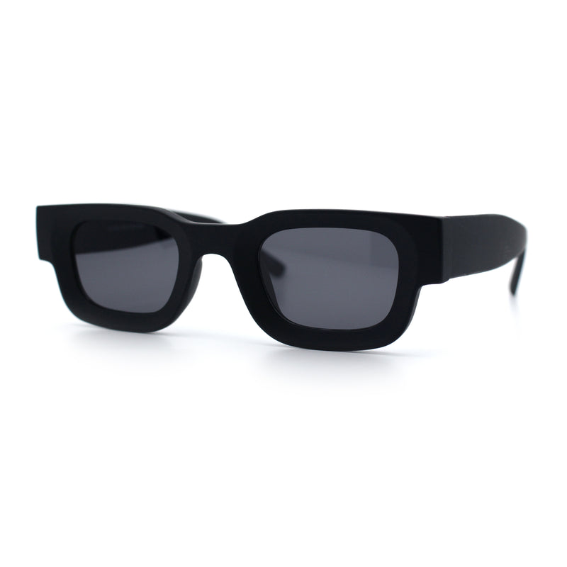 Small Thick Beveled Horn Rim Rectangle Plastic Mod Fashion Sunglasses