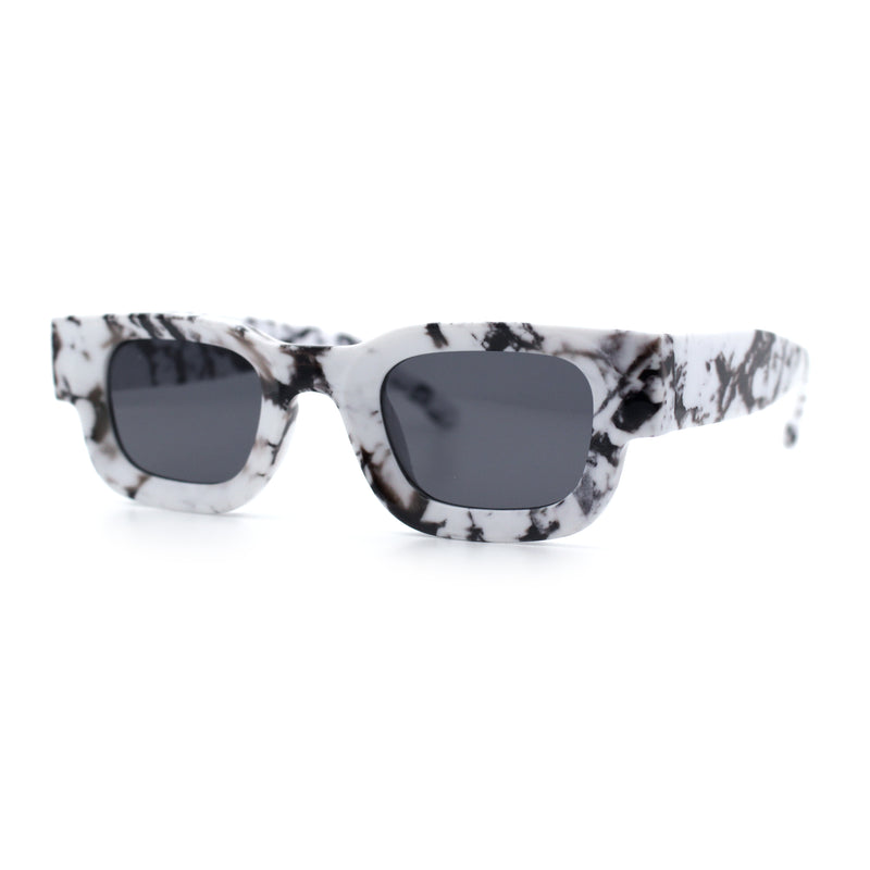 Small Thick Beveled Horn Rim Rectangle Plastic Mod Fashion Sunglasses